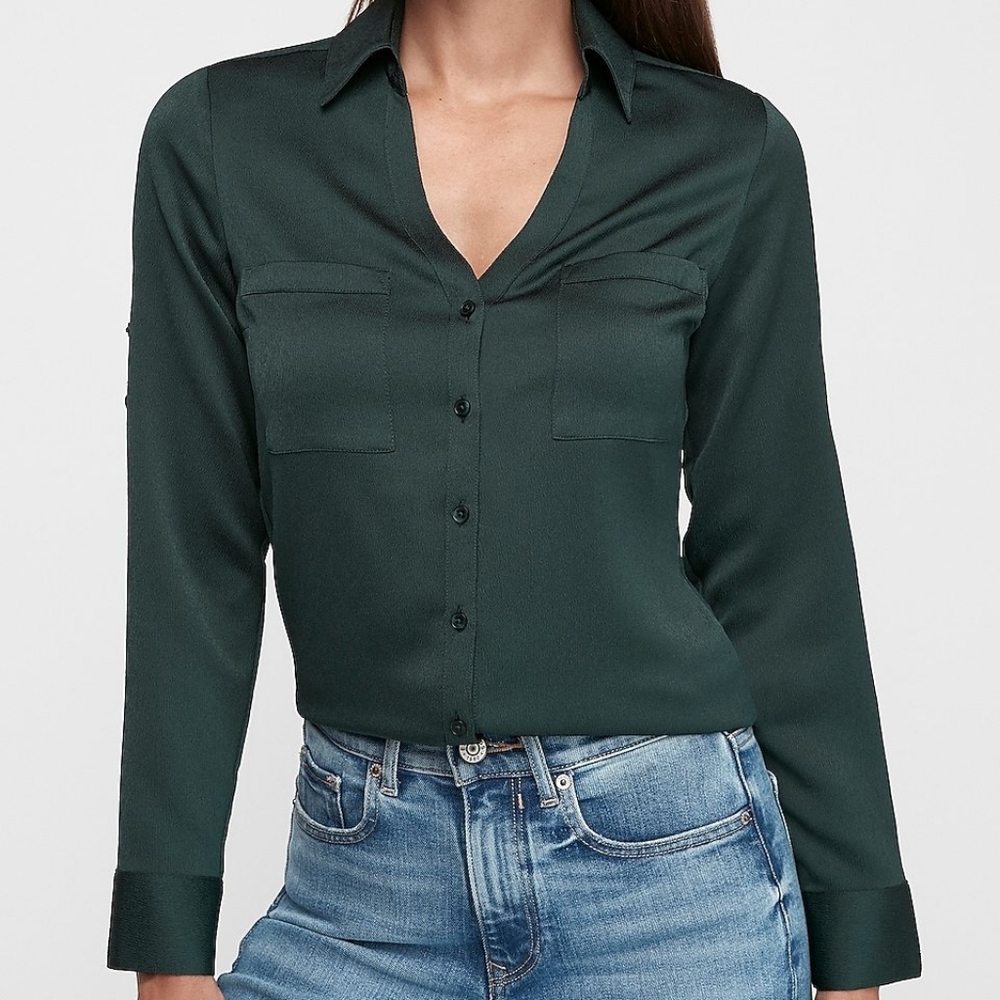 Express Portofino Dark Green Button Down Shirt